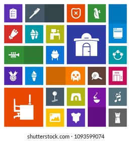 Modern, simple, colorful vector icon set with desk, elevator, child, fire, list, toy, real, pin, sound, infant, trumpet, dress, entrance, fiction, checklist, lift, drop, baby, mark, business icons