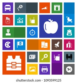 Modern, simple, colorful vector icon set with hospital, location, bus, toy, bar, report, media, child, graph, video, business, real, travel, school, play, vest, clothing, dessert, estate, doctor icons