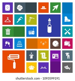 Modern, simple, colorful vector icon set with boat, clothing, business, trash, garbage, sun, canoe, file, tool, medicine, waste, seafood, roller, document, box, poker, white, sea, repair, paper icons