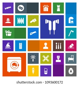 Modern, simple, colorful vector icon set with white, exploration, hammer, machine, education, wash, spaceship, space, eraser, protection, profile, erase, decoration, wrench, housework, music,  icons