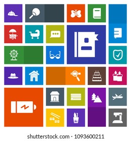 Modern, simple, colorful vector icon set with carousel, power, cap, food, headwear, clothing, battery, van, laptop, phone, burger, research, equipment, sale, directory, wheel, sandwich, vehicle icons