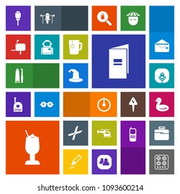 Modern, simple, colorful vector icon set with cocktail, oven, wildlife, brochure, bird, switch, circus, glass, power, animal, street, flight, music, off, paper, alcohol, mail, nature, light, bar icons