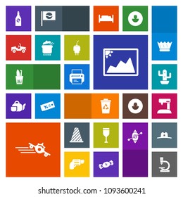 Modern, simple, colorful vector icon set with bottle, waste, science, background, travel, sign, glass, sew, plant, toothbrush, microscope, nature, recycling, plane, hygiene, recycle, airplane icons