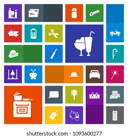 Modern, simple, colorful vector icon set with ufo, puzzle, ice, telephone, alcohol, bathroom, water, drink, kitchen, care, magic, wand, space, comb, cooking, spacecraft, shower, bubble, hygiene icons