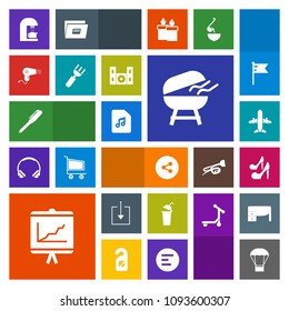 Modern, simple, colorful vector icon set with bbq, girl, dryer, beauty, media, annual, high, drink, airplane, plane, cooking, beverage, knife, button, business, office, download, espresso, hot icons