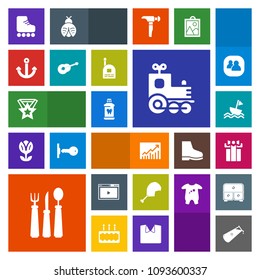 Modern, simple, colorful vector icon set with knife, chemistry, celebration, media, toy, leisure, skate, science, gift, trend, health, brush, award, locomotive, web, nautical, care, hygiene, box icons