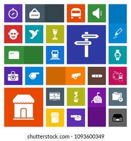 Modern, simple, colorful vector icon set with direction, file, home, art, pot, folder, watch, alien, time, gadget, business, award, winner, broom, data, plant, weapon, map, origami, space, sale icons