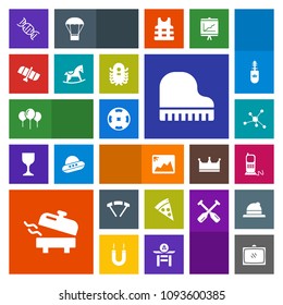 Modern, simple, colorful vector icon set with piano, telephone, phone, space, technology, decoration, tv, home, business, jump, poker, dna, casino, celebration, station, orbit, room, toy, frame icons