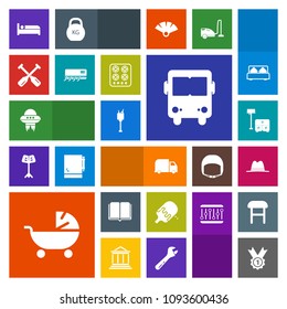 Modern, simple, colorful vector icon set with travel, sweet, baby, education, service, hotel, spaceship, pram, delivery, food, wine, chair, child, technology, library, hat, spacecraft, stroller icons