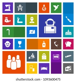 Modern, simple, colorful vector icon set with money, space, fun, chat, housework, child, religious, treadmill, cosmos, hat, sport, fitness, ball, location, sack, kid, restaurant, happy, machine icons