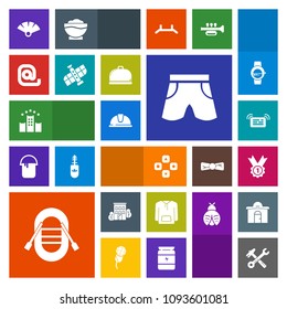 Modern, simple, colorful vector icon set with mail, business, sensu, ship, hotel, shorts, traditional, hat, white, hammer, tool, envelope, safety, house, template, helmet, fan, wear, wrench, bed icons