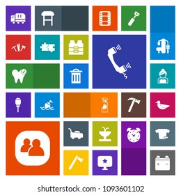 Modern, simple, colorful vector icon set with grass, spray, water, health, lawn, delivery, box, couple, people, mower, recycle, sky, call, healthy, love, truck, groom, trash, art, wildlife, bird icons