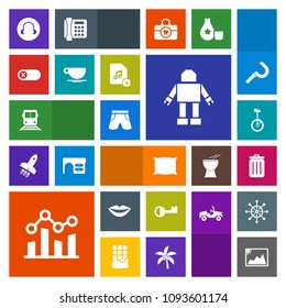 Modern, simple, colorful vector icon set with garbage, pillow, bike, recycling, business, can, female, robot, photo, technology, travel, soft, graph, trash, deactivate, fashion, wear, coffee icons