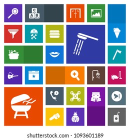 Modern, simple, colorful vector icon set with beauty, center, clean, hygiene, shower, cold, vacuum, service, glass, meat, barbecue, conditioner, water, spanner, filter, cook, housework, wrench icons
