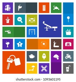 Modern, simple, colorful vector icon set with seat, clothing, exercise, key, system, music, hot, car, fireplace, easter, transport, file, hanger, home, space, fitness, door, auto, fruit, glass icons