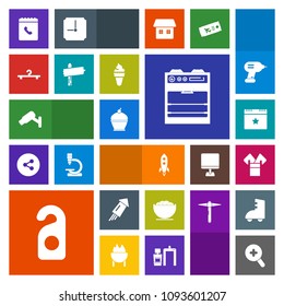 Modern, simple, colorful vector icon set with business, event, surveillance, label, book, kimono, safety, hanger, festival, star, sweet, dish, pie, launch, security, bowl, oven, phone, glass icons