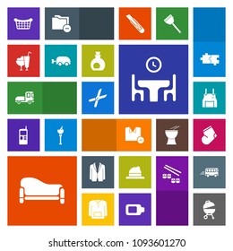 Modern, simple, colorful vector icon set with vehicle, clothes, transportation, clothing, dinner, hat, cut, shirt, white, uniform, gardening, home, store, transport, meat, market, chef, room icons