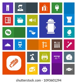 Modern, simple, colorful vector icon set with fashion, fire, nature, icecream, coffee, paperclip, construction, blue, clip, trousers, sport, landscape, league, technology, sweet, equipment, sky icons