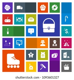 Modern, simple, colorful vector icon set with music, adventure, tent, furniture, basketball, fun, medical, agriculture, technology, leisure, place, food, team, bag, computer, rice, nurse, screen icons