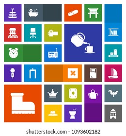 Modern, simple, colorful vector icon set with ship, travel, fashion, chair, crown, camera, sign, hour, leather, technology, royal, king, dinner, game, houseboat, drink, closed, play, luggage icons