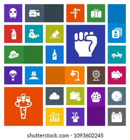 Modern, simple, colorful vector icon set with bottle, alien, space, decoration, home, vehicle, street, alcohol, screen, white, technology, interior, hand, concept, finger, cloud, projection, car icons