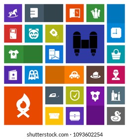Modern, simple, colorful vector icon set with rocket, iron, dental, business, transport, spaceship, campfire, space, transportation, technology, work, object, fireplace, flame, craft, estate icons