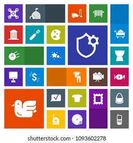 Modern, simple, colorful vector icon set with food, communication, cooking, pin, dessert, lollipop, cake, clothing, music, sport, internet, candy, star, drone, phone, sweet, telephone, security icons