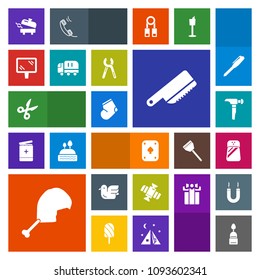 Modern, simple, colorful vector icon set with meat, sweet, play, salt, road, doughnut, water, table, fork, sky, boiler, chicken, wildlife, equipment, kitchen, socks, knife, banner, heater, home icons