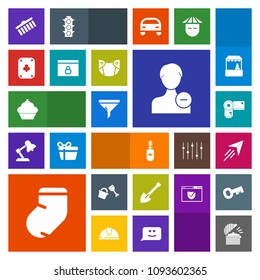 Modern, simple, colorful vector icon set with doughnut, photo, coffee, avatar, construction, makeup, travel, air, chef, delete, clothes, fly, brush, socks, black, dessert, tool, mascara, filter icons