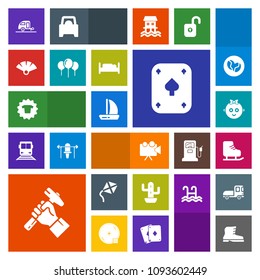 Modern, simple, colorful vector icon set with nature, construction, projector, vacation, leather, equipment, trailer, clothing, cute, kid, builder, ship, poker, kite, plant, journey, game, sport icons