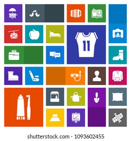 Modern, simple, colorful vector icon set with talk, briefcase, mask, boot, toothpaste, technology, footwear, sea, van, summer, vehicle, shop, white, grocery, bubble, basketball, kitchen, shirt icons