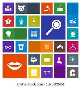 Modern, simple, colorful vector icon set with schedule, film, lips, utensil, sorcery, pan, cooking, light, cake, day, drink, caffeine, time, idea, bulb, female, girl, sweet, magic, ship, coffee icons