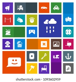 Modern, simple, colorful vector icon set with rainy, poker, money, play, chat, casino, price, music, sound, tool, sweet, weather, drum, water, food, post, mail, asian, note, joystick, message icons