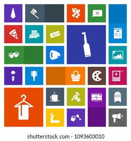 Modern, simple, colorful vector icon set with coffee, fashion, construction, bag, musical, dental, style, electric, picture, bucket, pub, hanger, tie, stone, helmet, old, water, bar, image, cafe icons