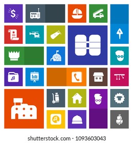 Modern, simple, colorful vector icon set with delivery, retro, city, equipment, building, architecture, document, ice, estate, arctic, queen, royal, tank, truck, internet, pie, cargo, king, food icons