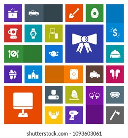 Modern, simple, colorful vector icon set with laptop, social, box, cardboard, tie, pack, pc, ocean, game, sea, hat, human, internet, audio, computer, astronomy, saturn, poker, person, sport, bow icons