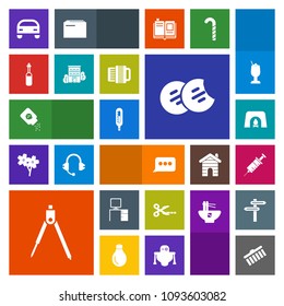 Modern, simple, colorful vector icon set with fireplace, sweet, warm, engineering, tool, white, cookie, medicine, food, speech, message, laboratory, brush, drill, snack, baby, christmas, vehicle icons