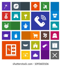 Modern, simple, colorful vector icon set with phone, building, glass, sign, cocktail, sausage, plastic, cabinet, button, clothing, castle, musical, sword, cap, headwear, fashion, home, japanese icons