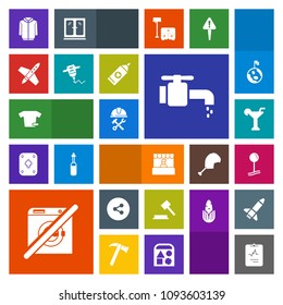 Modern, simple, colorful vector icon set with craft, construction, tap, heart, martini, spaceship, clothes, market, water, pin, dont, food, law, drop, space, industry, jacket, medical, builder icons