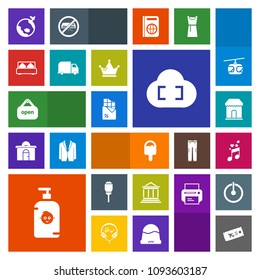 Modern, simple, colorful vector icon set with lamp, sale, light, sign, finance, sweet, banking, city, fun, icecream, bar, cloud, street, sound, service, bedroom, store, airplane, child, flight icons