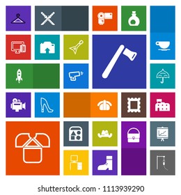 Modern, simple, colorful vector icon set with hanger, open, military, bear, ball, hat, gun, protection, card, play, umbrella, axe, medicine, rocket, credit, headwear, tshirt, fashion, launch icons