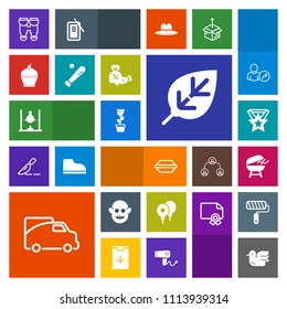 Modern, simple, colorful vector icon set with alien, tree, equipment, meat, transport, hamburger, medal, cooking, wildlife, space, optical, travel, home, natural, nature, traffic, bbq, vision icons