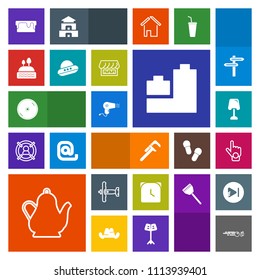 Modern, simple, colorful vector icon set with minute, finger, cake, index, gesture, table, home, watch, lamp, disk, hobby, sweet, disc, dvd, kitchen, kettle, war, service, plane, airplane, toy icons