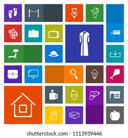 Modern, simple, colorful vector icon set with sign, glass, sky, female, umbrella, camera, bathroom, fun, hot, building, beach, grenade, home, military, footwear, war, wc, dress, house, fashion icons