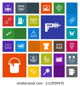 Modern, simple, colorful vector icon set with horse, pump, outdoor, weapon, science, technology, war, fuel, music, camp, station, painter, note, equipment, interior, adventure, space, cup, table icons