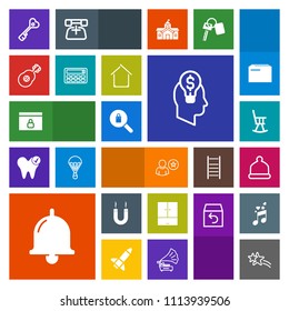 Modern, simple, colorful vector icon set with calculator, internet, business, door, office, guitar, website, cap, alarm, lock, home, architecture, fashion, magnetic, furniture, female, profile icons
