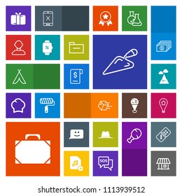 Modern, simple, colorful vector icon set with outdoor, blue, pin, present, sky, celebration, estate, hat, shovel, bag, profile, shipment, internet, shipping, building, sale, box, gift, house icons