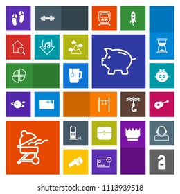 Modern, simple, colorful vector icon set with grill, bbq, child, baby, bank, cooking, label, slipper, childhood, communication, estate, business, home, chart, real, sound, barbecue, graph, coin icons
