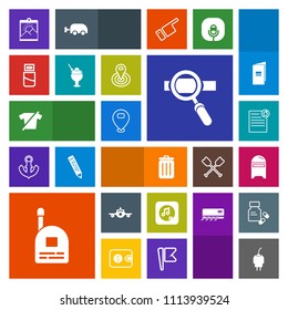Modern, simple, colorful vector icon set with can, cable, sound, recycling, energy, fashion, photo, map, fun, power, child, envelope, charger, travel, note, technology, frame, post, trash, music icons