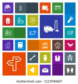 Modern, simple, colorful vector icon set with play, finance, spanner, banking, direction, safety, glove, wireless, horse, french, business, antenna, food, card, hammer, equipment, van, arrow icons